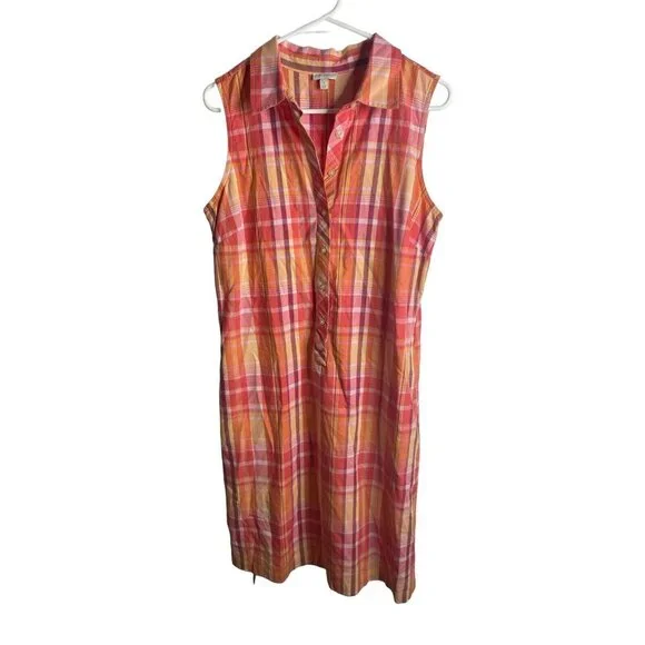 Talbots Dress Women’s 8 Pink Plaid Sleeveless Popover Sheath Button Front - Picture 1 of 6